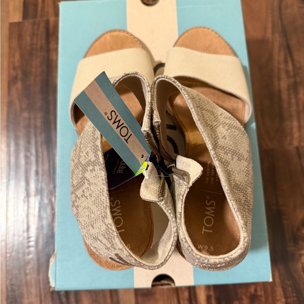 TOMS Women's Majorca Cutout Heels- Beige Snake-Print Block Heel Sandals - Picture 7 of 11